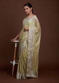 Pista Green Zariwork Semi Crepe Designer Saree