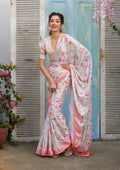Pista Green Sequins Semi Crepe Designer Saree