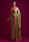 Pista Green Swarovski Semi Crepe Designer Saree