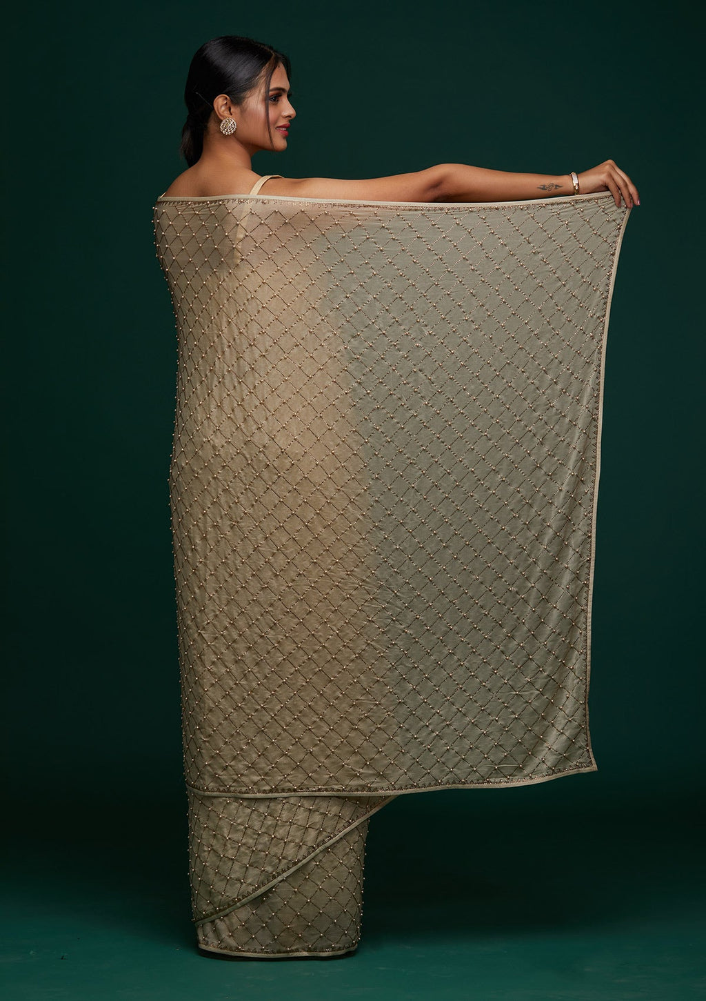 Pista Green Swarovski Shimmer Designer Saree