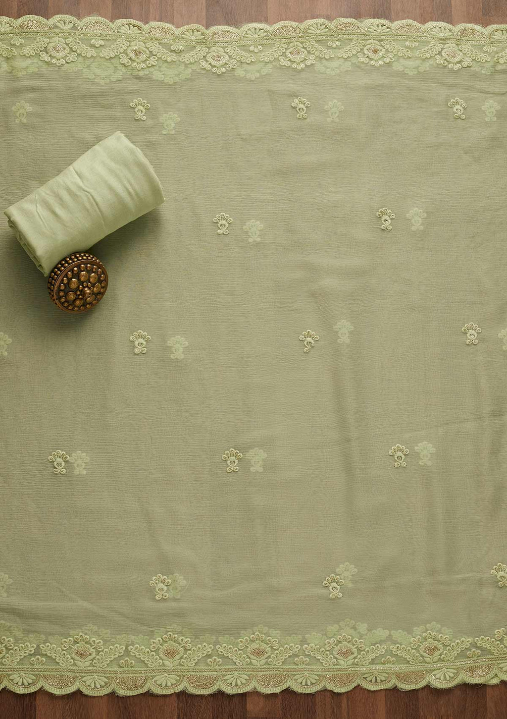 Pista Green Threadwork Georgette Unstitched Salwar Suit