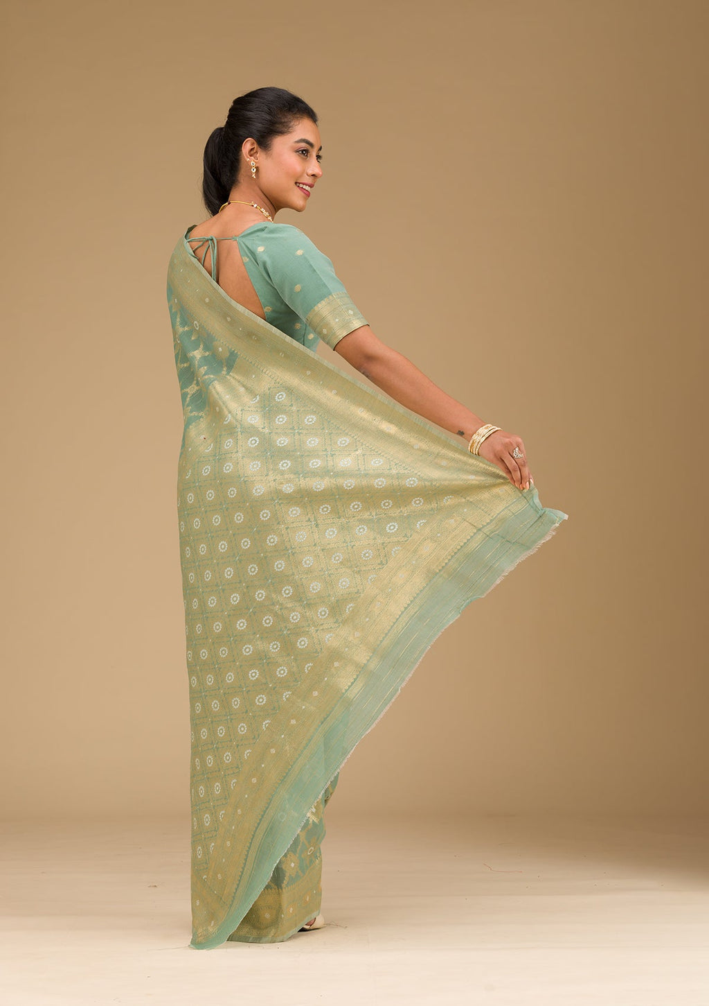 Pista Green Zariwork Art Silk Saree