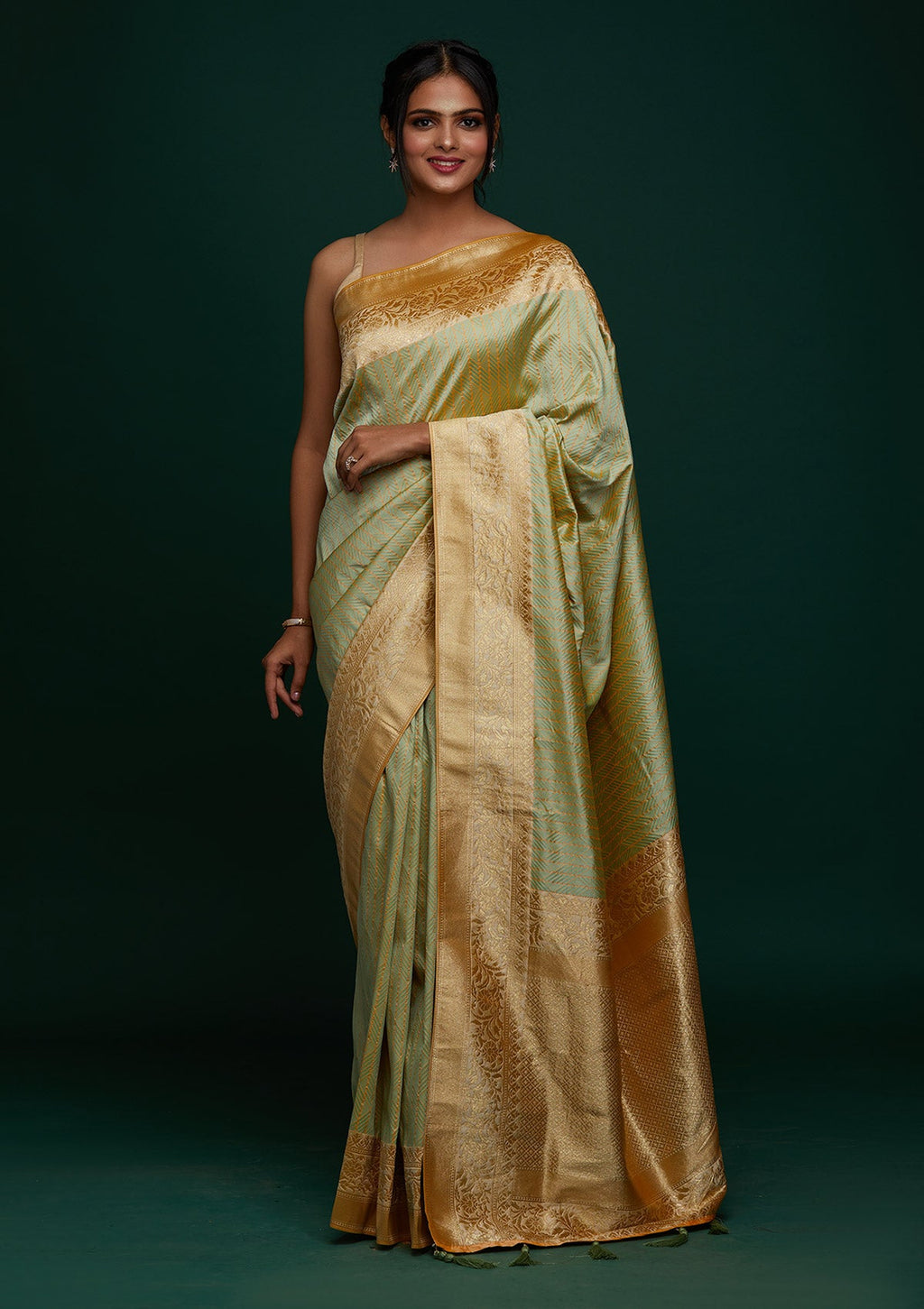 Pista Green Zariwork Banarasi Saree