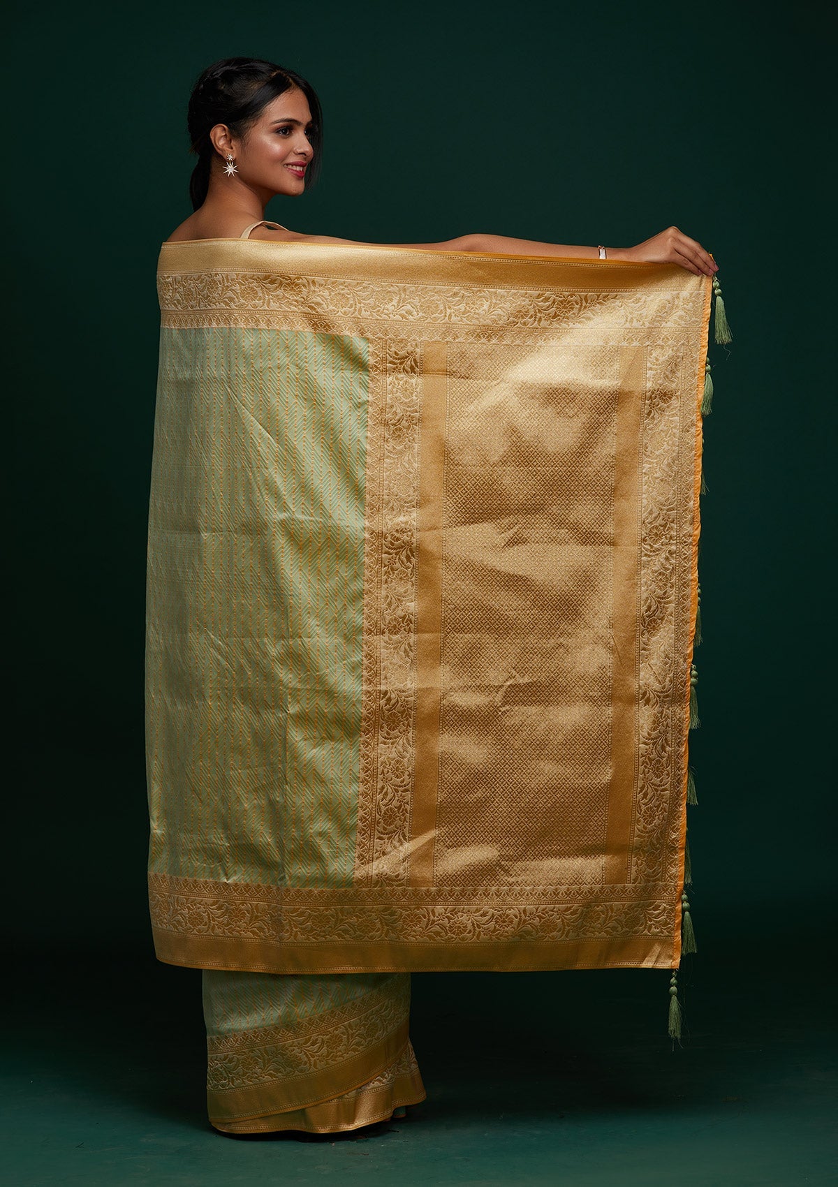 Pista Green Zariwork Banarasi Saree