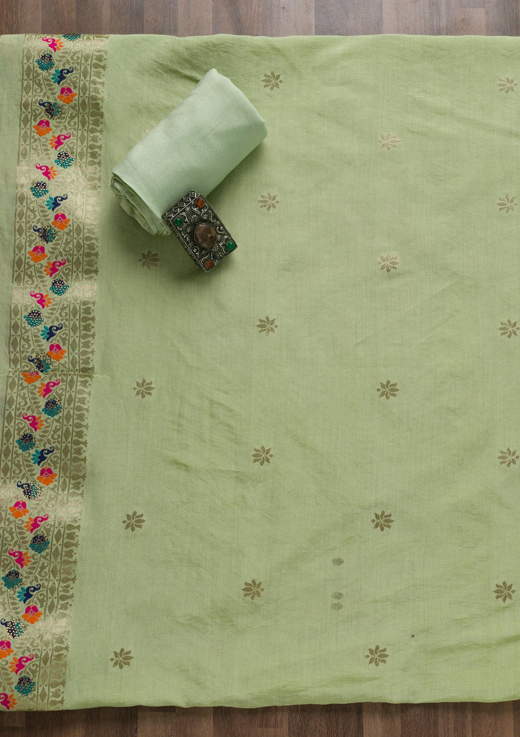 Pista Green Zariwork Cotton Unstitched Salwar Suit
