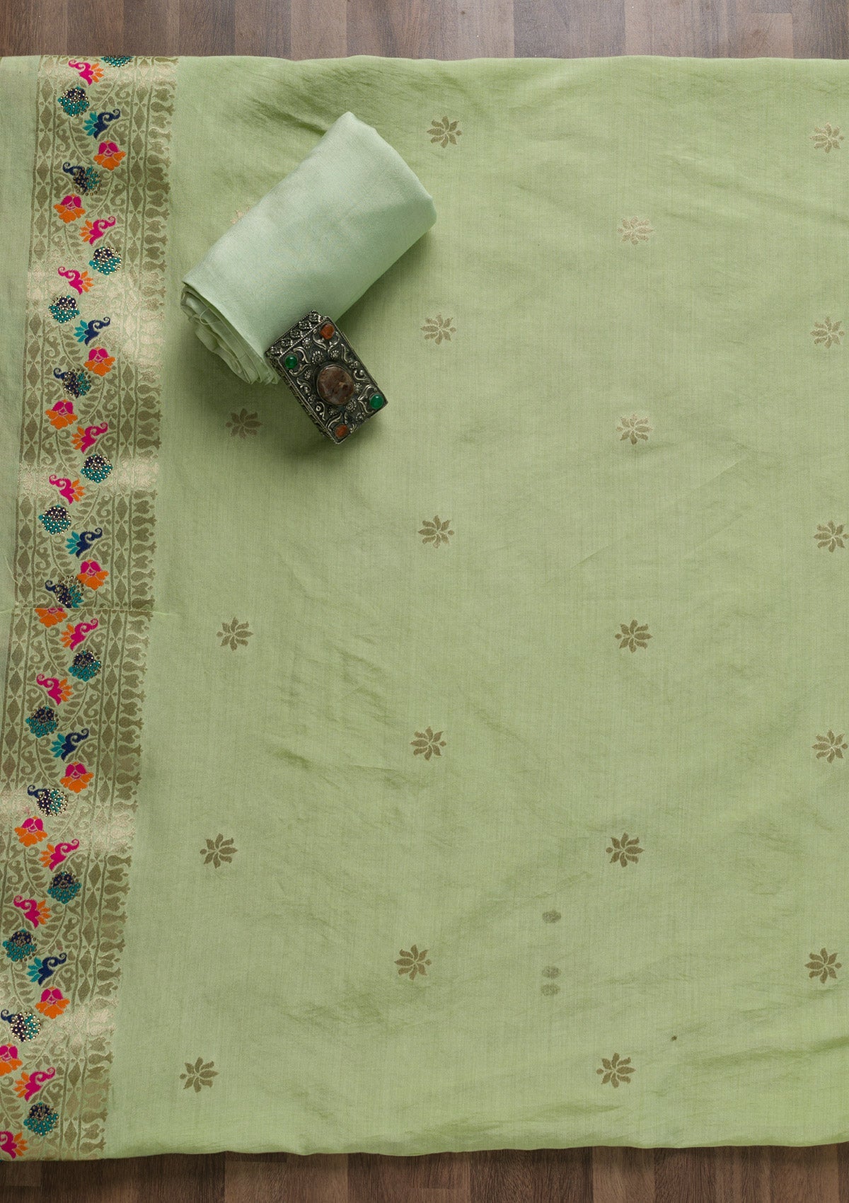 Pista Green Zariwork Cotton Unstitched Salwar Suit