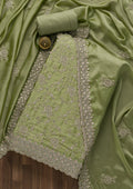 Pista Green Zariwork Art Silk Unstitched Salwar Suit