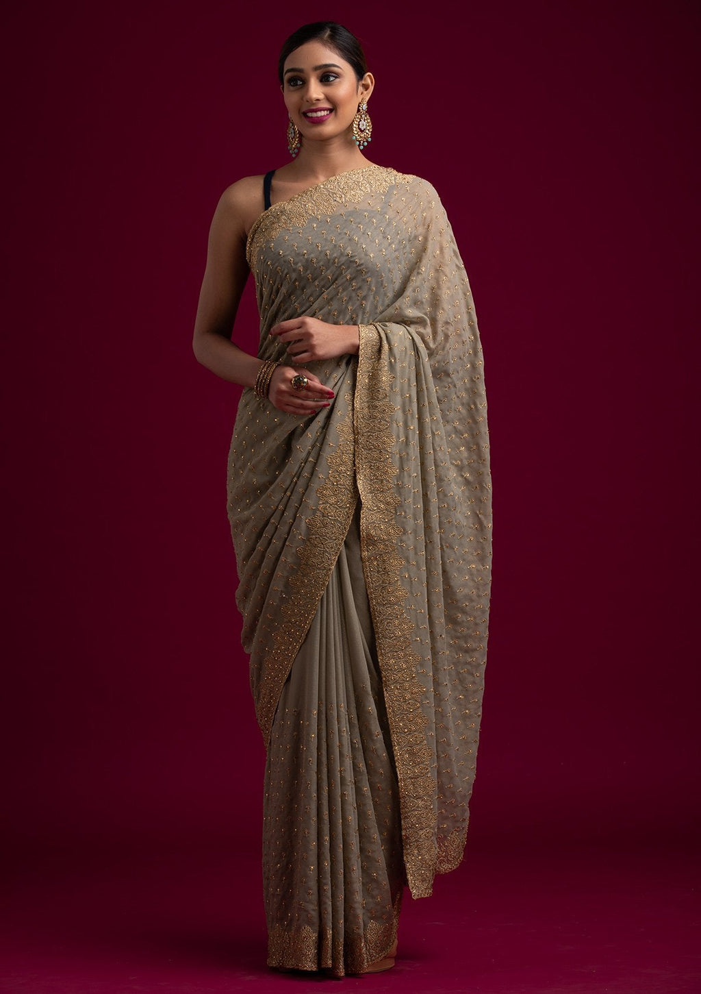 Light Brown Zariwork Shimmer Designer Saree