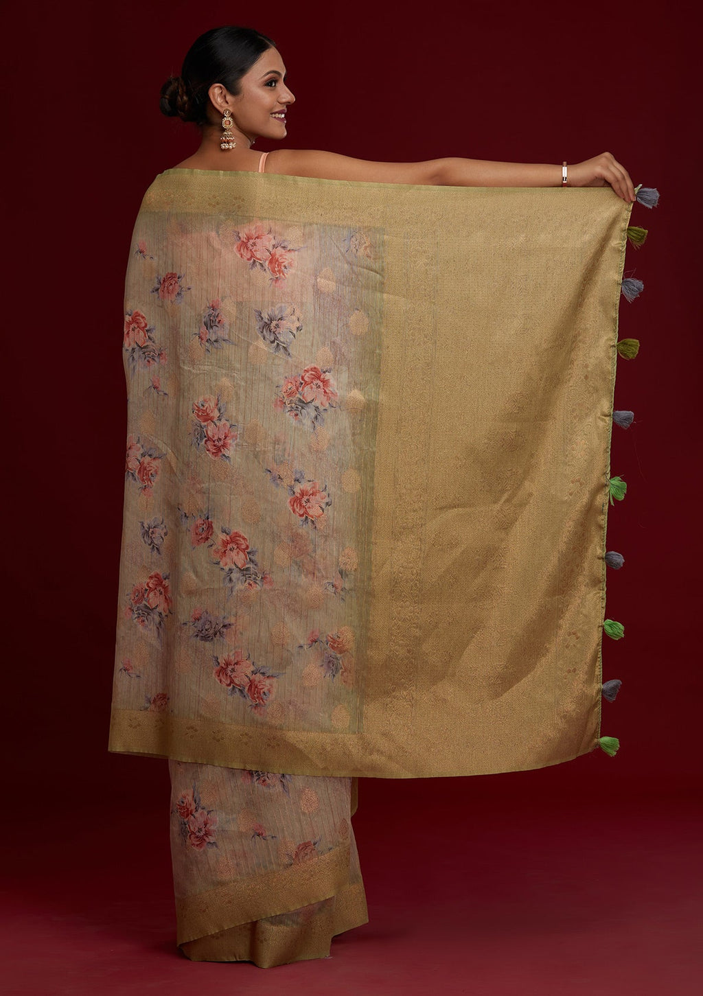 Pista Green Zariwork Taffeta Silk Saree