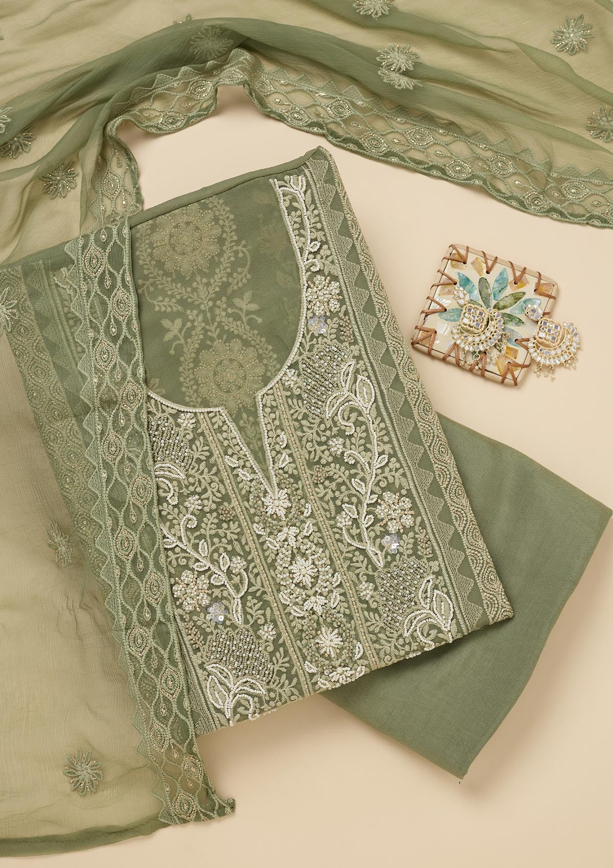 Pista Green Chikankari Georgette Unstitched Salwar Suit
