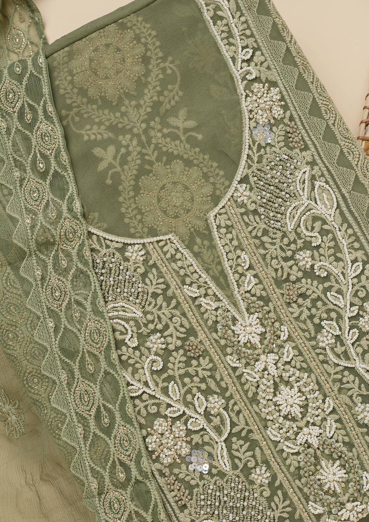 Pista Green Chikankari Georgette Unstitched Salwar Suit