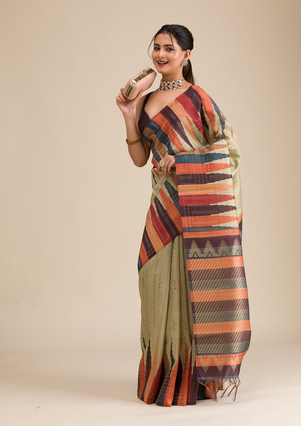 Pista Green Printed Art Silk Saree