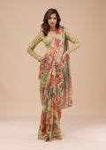 Pista Green Printed Organza Saree