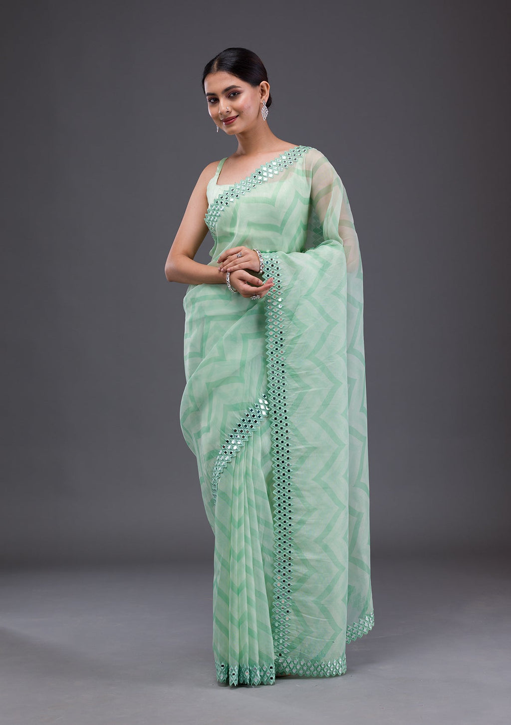 Pista Green Swarovski Tissue Saree