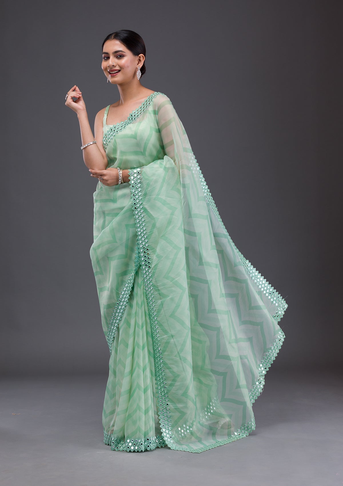 Pista Green Swarovski Tissue Saree