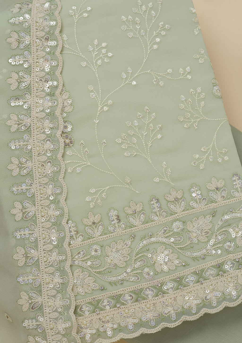 Pista Green Sequins Georgette Unstitched Salwar Suit