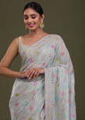Pista Green Sequins Georgette Saree