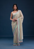 Pista Green Sequins Satin Saree