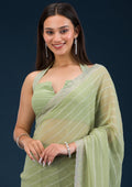 Pista Green Stonework Georgette Saree