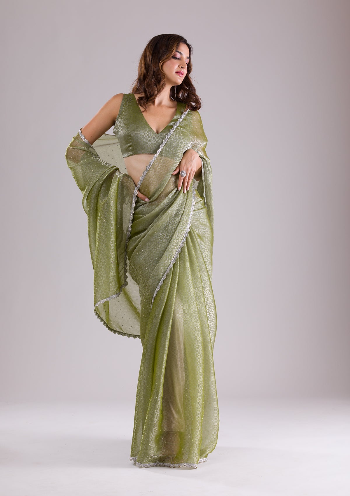 Pista Green Cutdana Tissue Saree