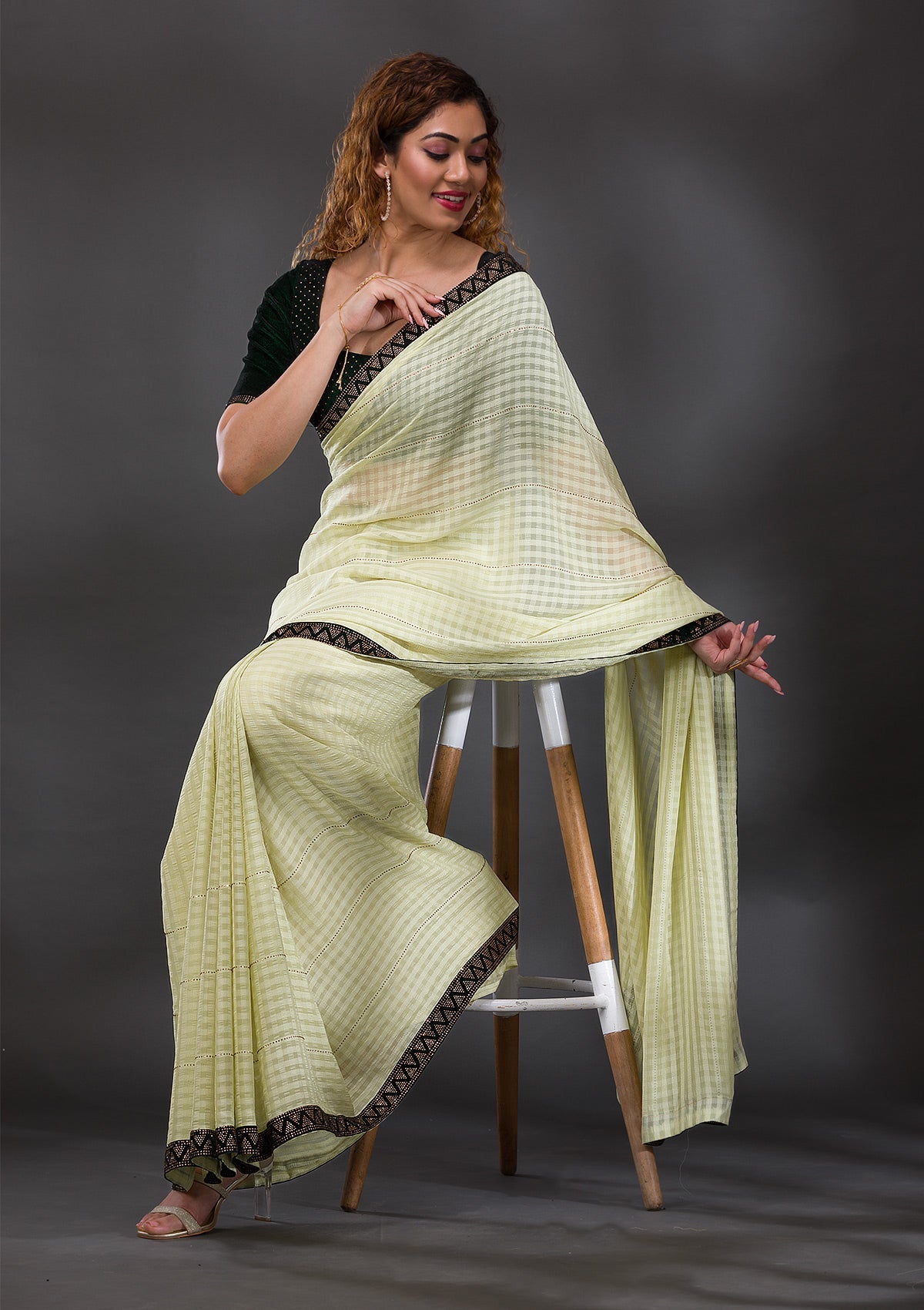 Pista Green Swarovski Georgette Saree