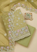 Pista Green Threadwork Chiffon Unstitched Salwar Suit
