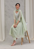 Pista Green Threadwork Georgette Readymade Anarkali Suit