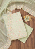 Pista Green Threadwork Organza Unstitched Salwar Suit