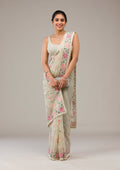 Pista Green Threadwork Tissue Saree