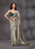 Pista Green Threadwork Raw Silk Saree
