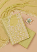 Pista Green Threadwork Semi Crepe Unstitched Salwar Suit