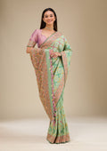 Pista Green Stonework (Gold) Tissue Saree