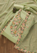 Pista Green Threadwork Tissue Unstitched Salwar Suit