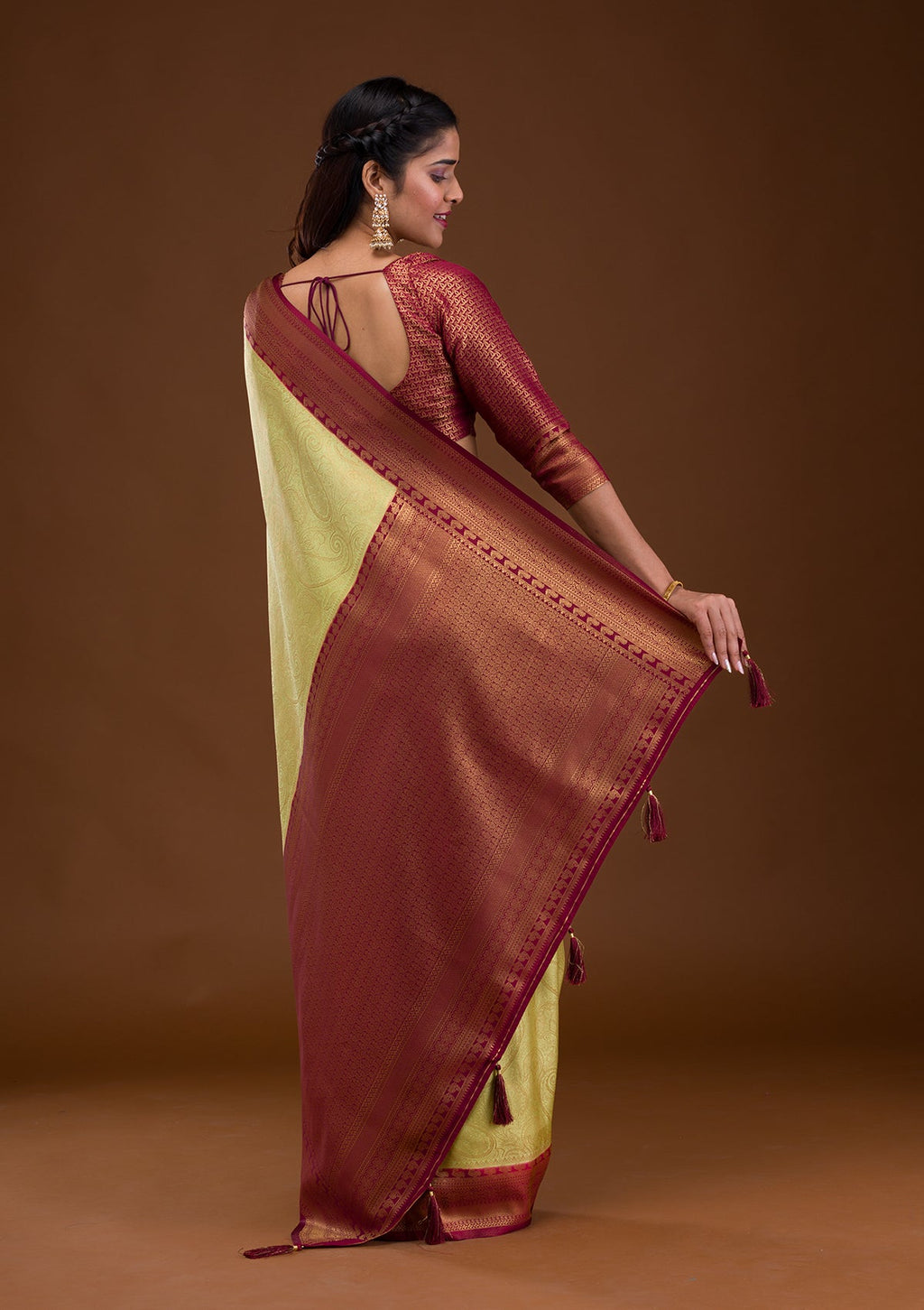 Pista Green Zariwork Soft Silk Saree