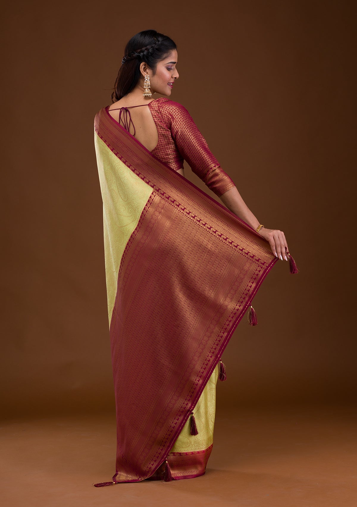 Pista Green Zariwork Soft Silk Saree