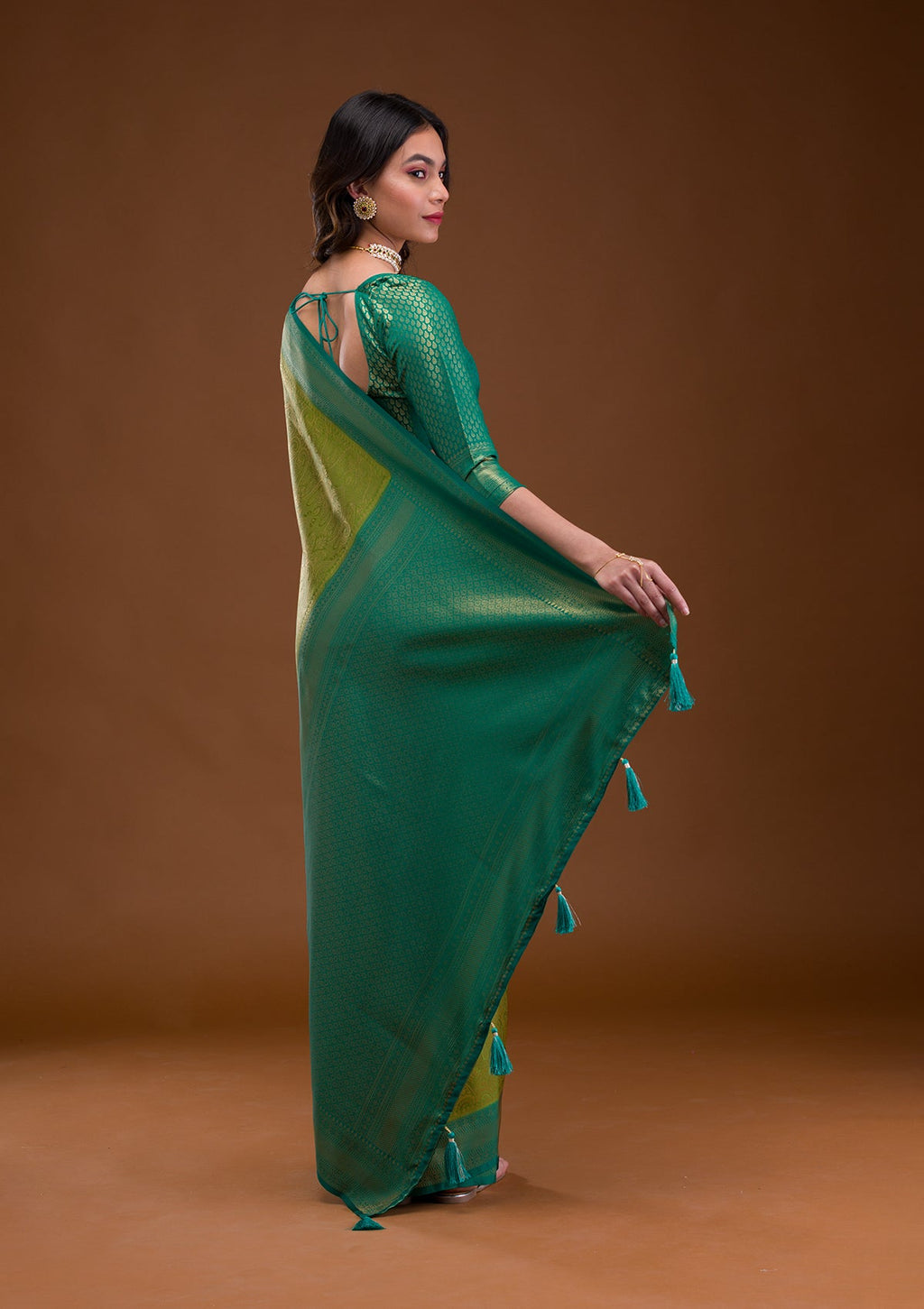 Pista Green Zariwork Soft Silk Saree