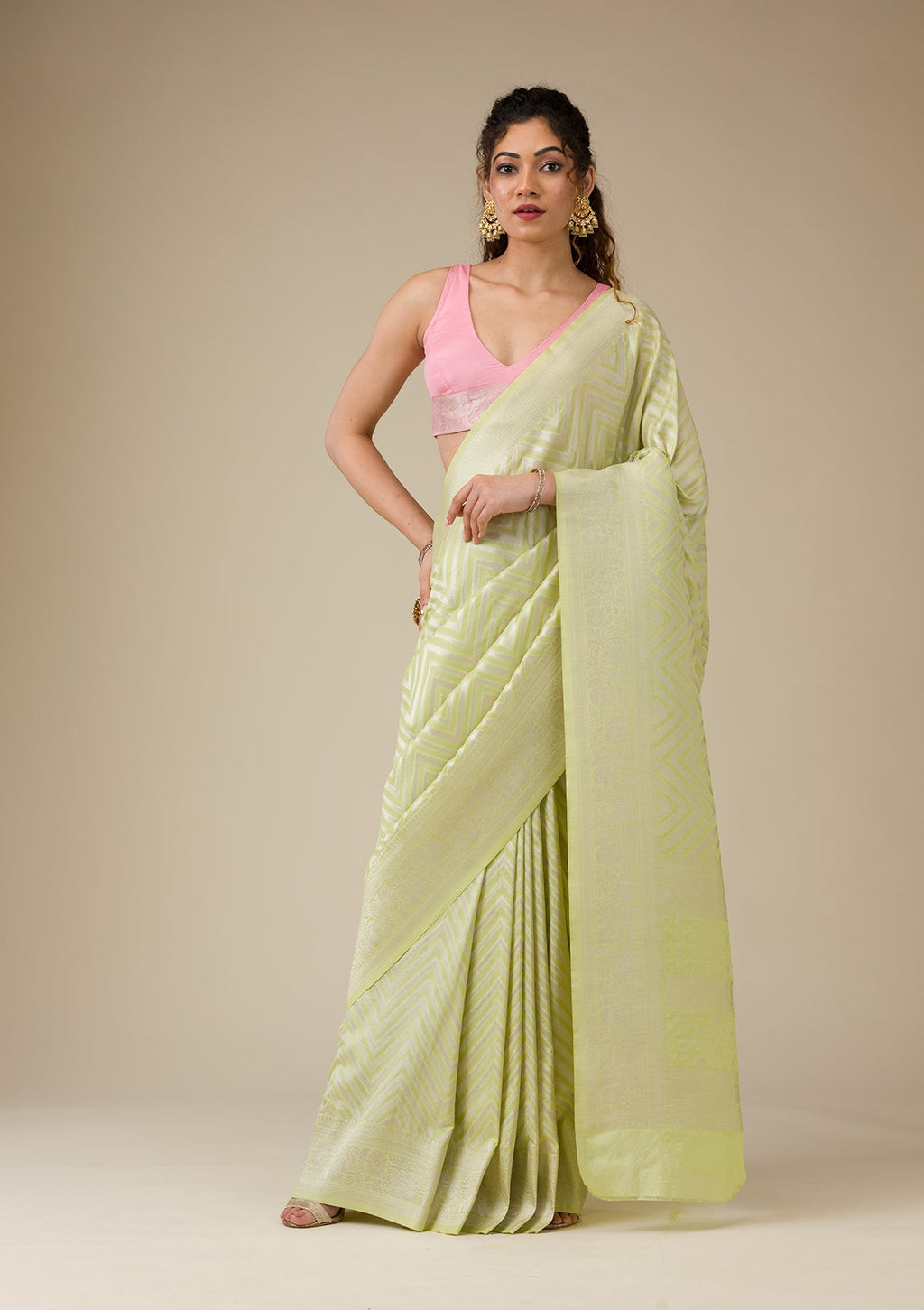 Pista Green Zariwork (Gold) Georgette Saree