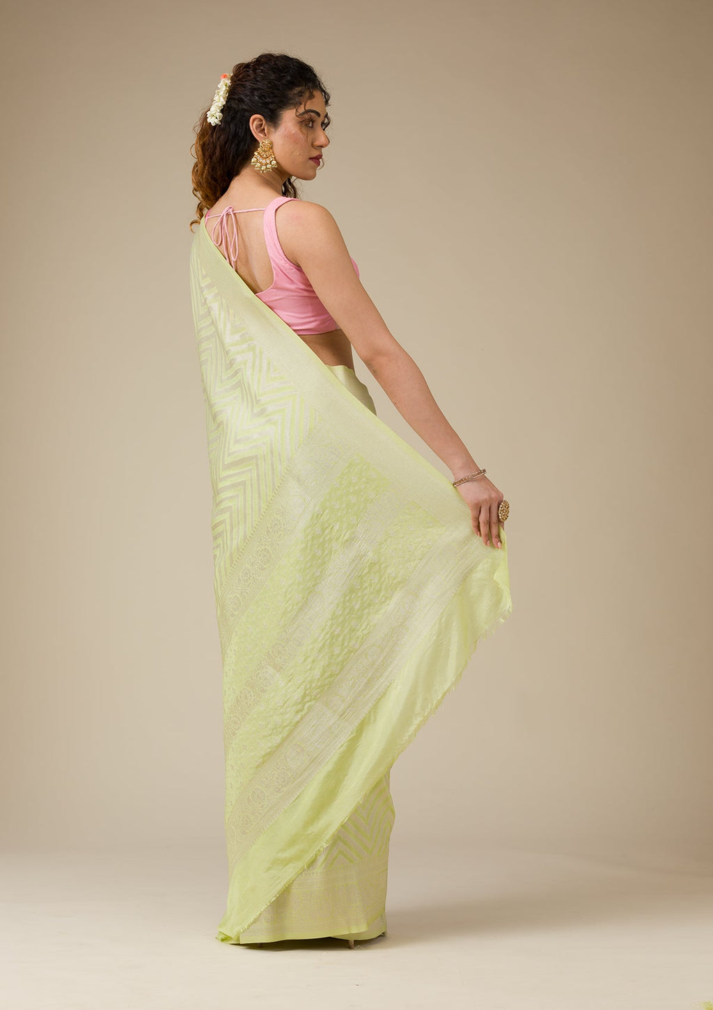 Pista Green Zariwork (Gold) Georgette Saree