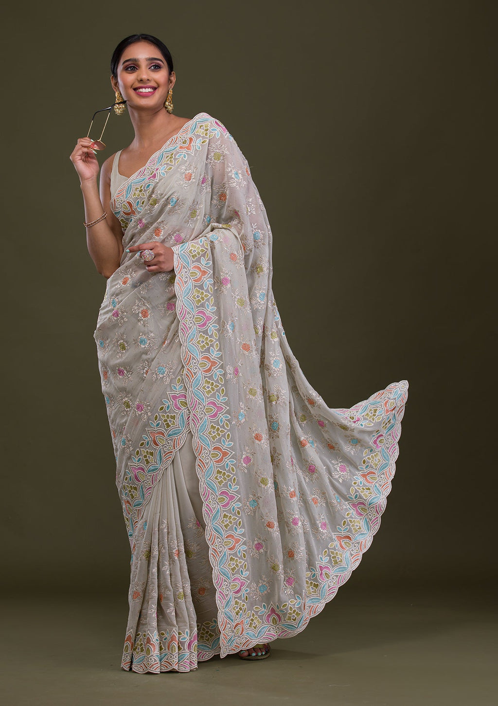 Pista Green Zariwork Georgette Saree