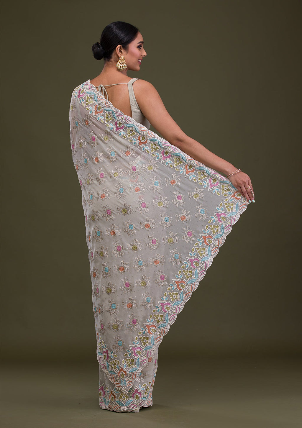 Pista Green Zariwork Georgette Saree
