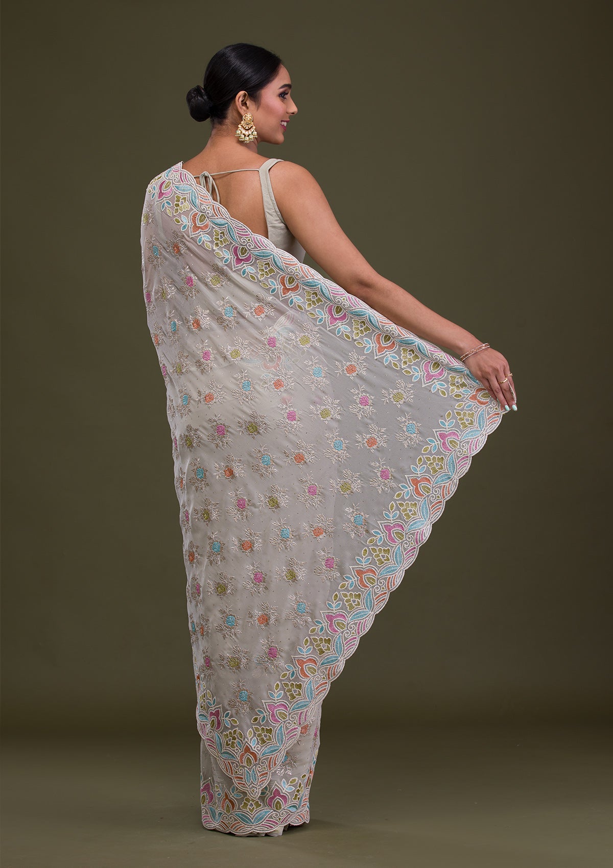Pista Green Zariwork Georgette Saree