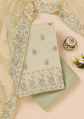 Pista Green Zariwork Organza Unstitched Salwar Suit