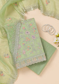 Pista Green Zariwork Organza Unstitched Salwar Suit