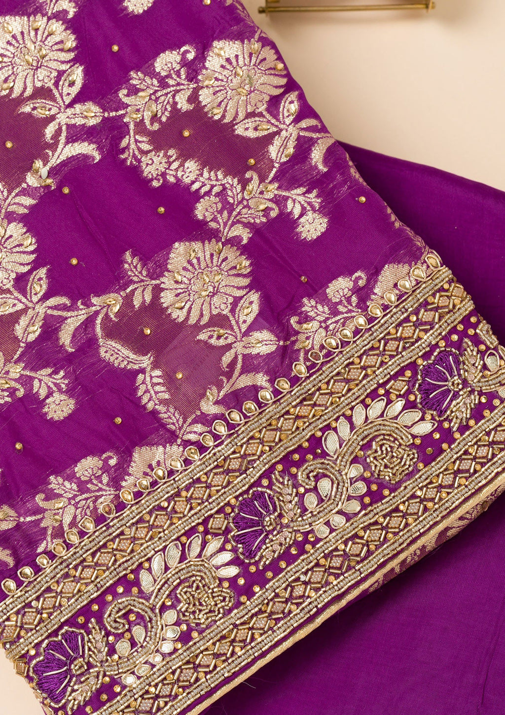 Purple Cutdana Georgette Unstitched Salwar Suit