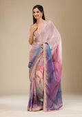 Purple Printed Satin Saree