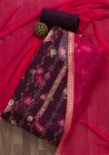 Purple Printed Semi Crepe Semi Stitched Salwar Suit