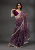 Wine Mirrorwork Lycra Saree