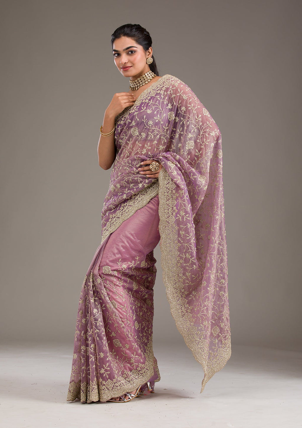 Purple Sequins Tissue Saree