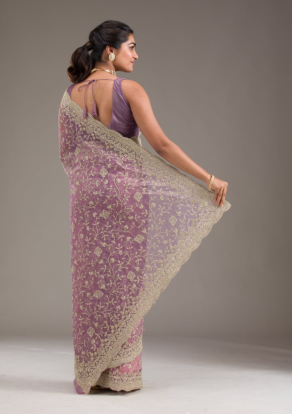Purple Sequins Tissue Saree