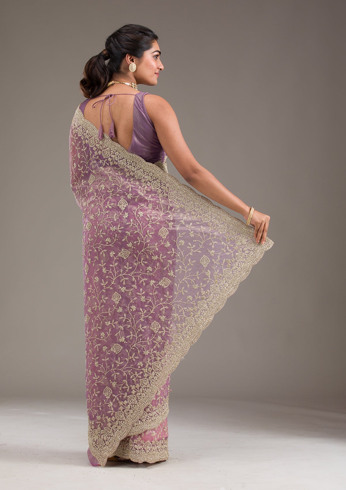 Purple Sequins Tissue Saree